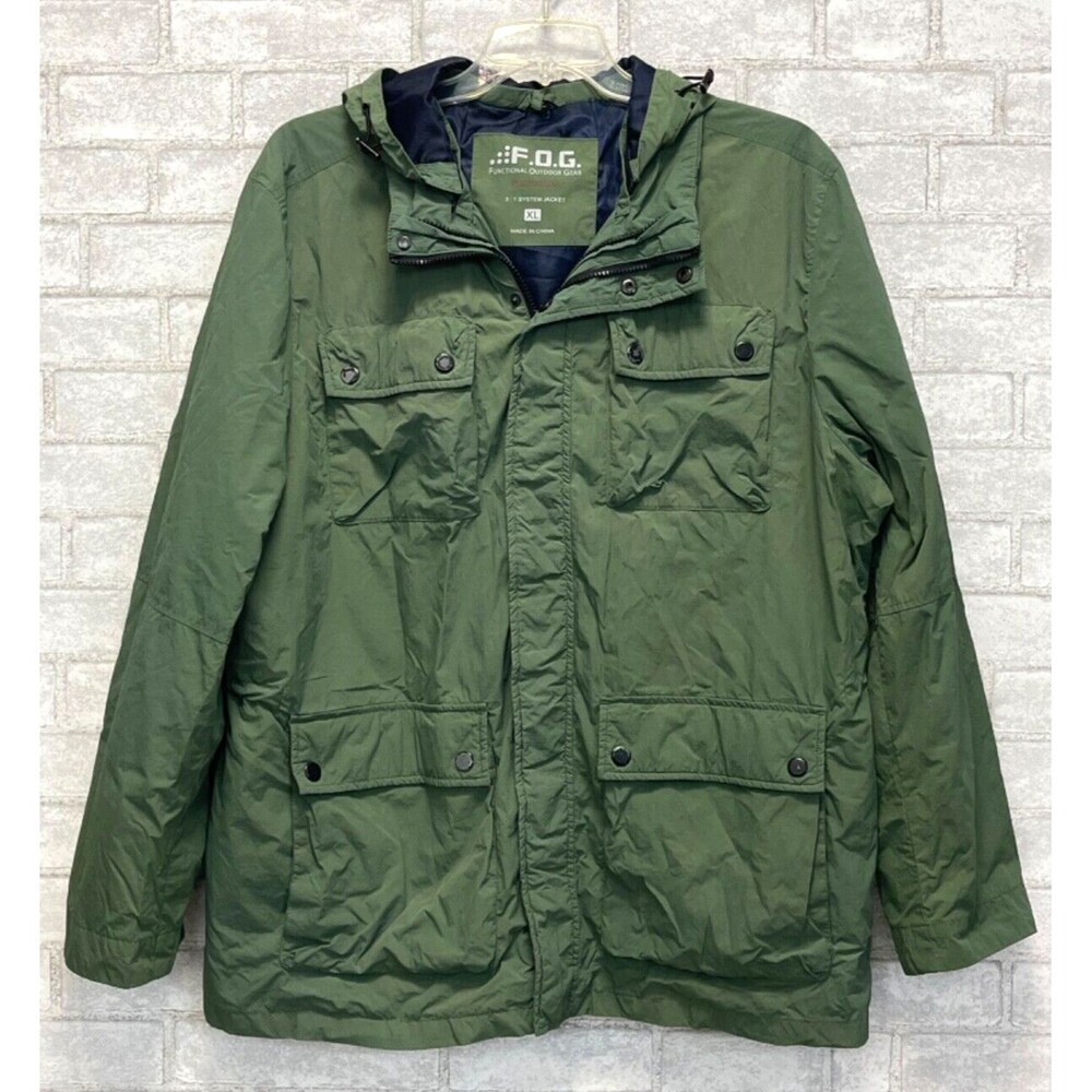 London Fog F.O.G. Men's Jacket Coat 3 in 1 Green Size XL Hooded Cinch Waist